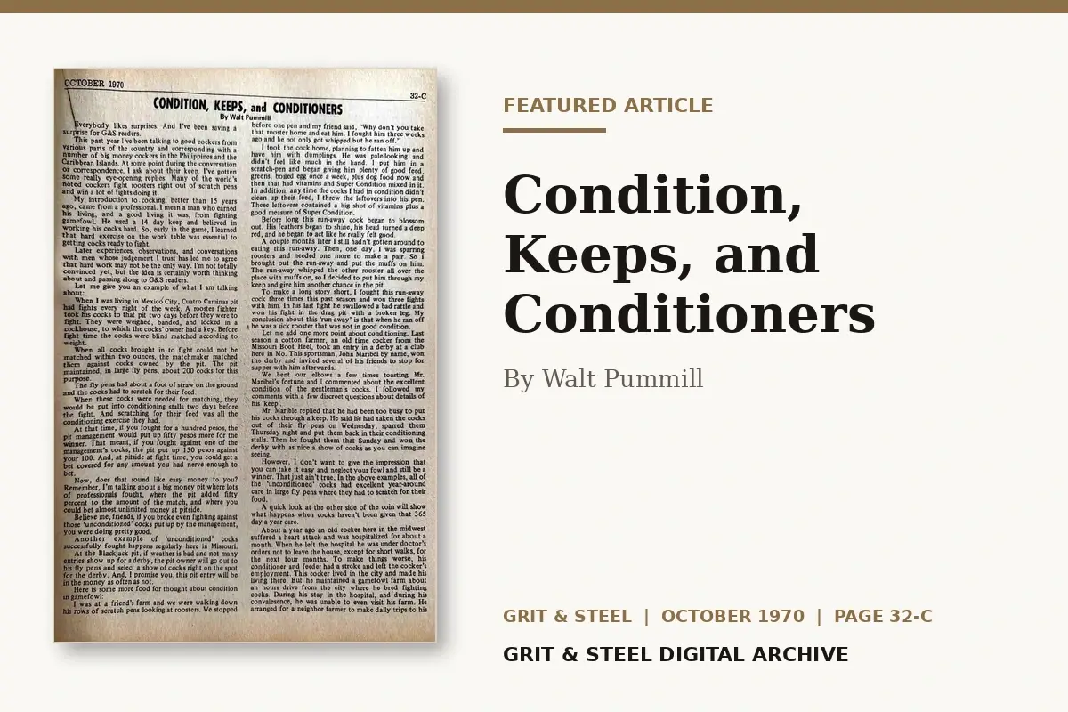 Condition, Keeps, and Conditioners by Walt Pummill — Grit & Steel, October 1970, page 32-C