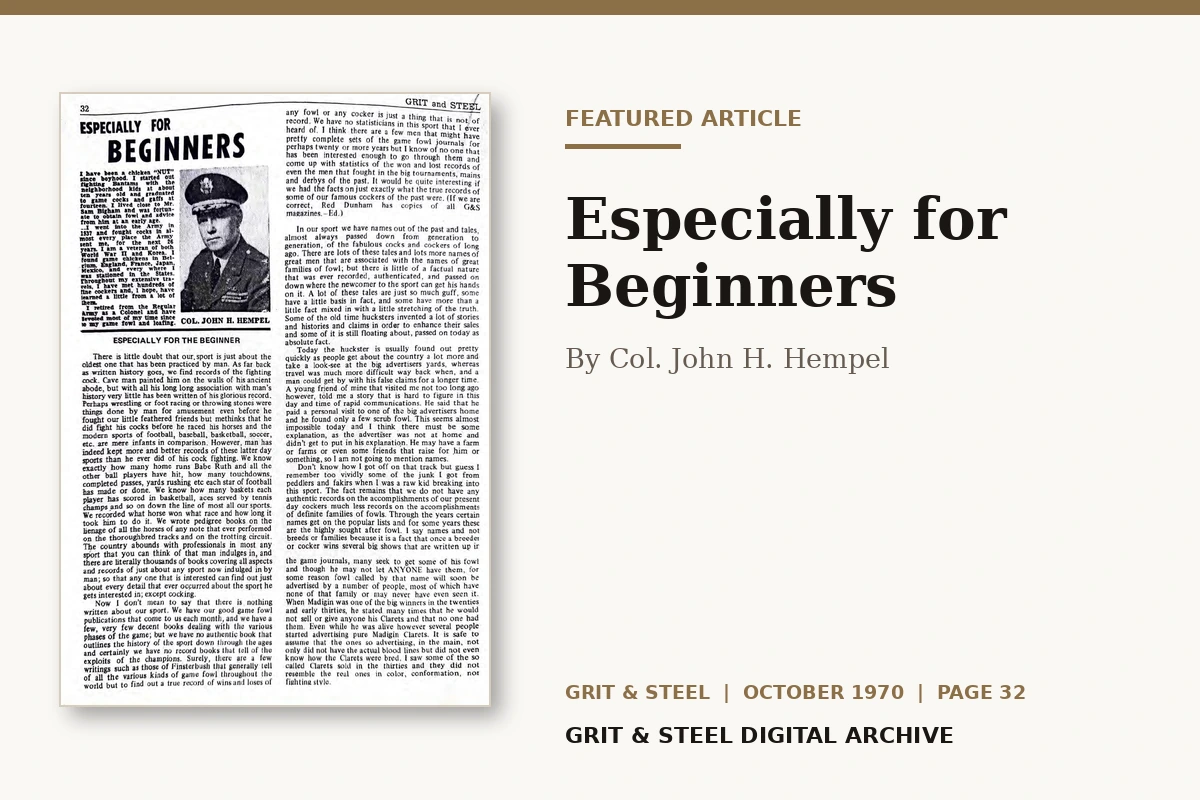 Especially for Beginners by Col. John H. Hempel — Grit & Steel, October 1970, page 32