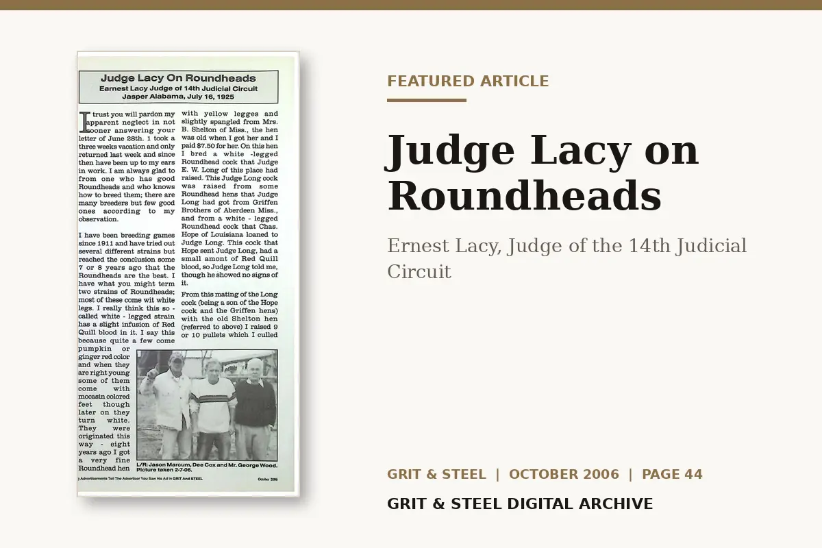 Judge Lacy on Roundheads featured article from the October 2006 issue of Grit & Steel