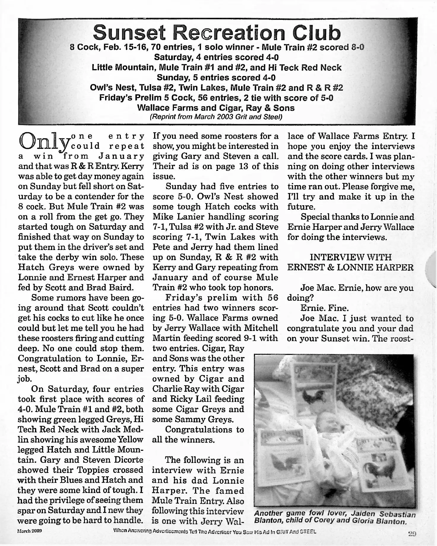 Grit & Steel March 2009 page featuring Sunset Recreation Club and the Ernest and Lonnie Harper interview