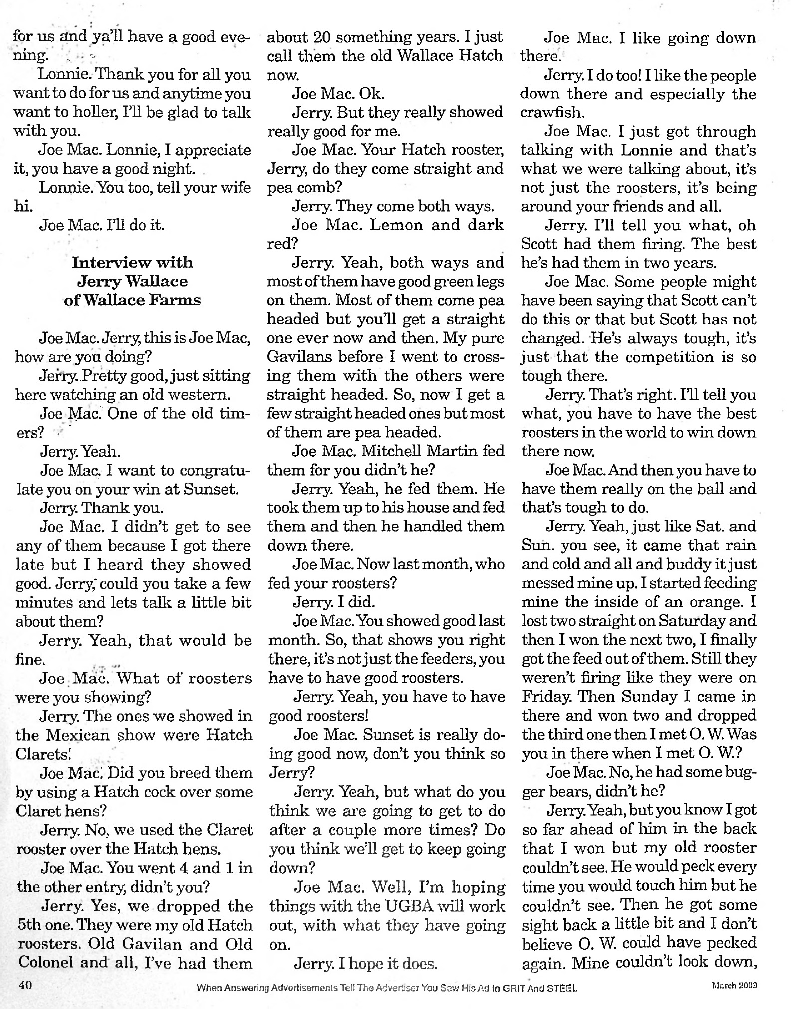 Interview with Jerry Wallace of Wallace Farms in Grit & Steel March 2009
